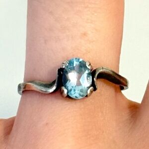 Vintage Oval Aquamarine Sterling Silver 925 Ring Gemstone Size 7.5 Blue Wave